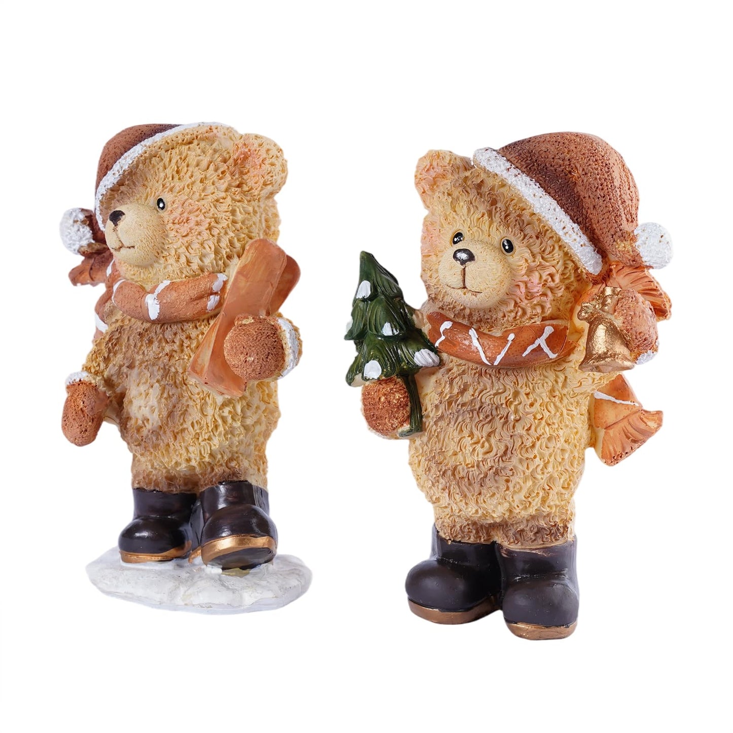 Brizoria Set of 2 Small Teddy Bear Figurines Resin Christmas Bear Decor Winter Tabletop Statue Cute Animal Teddy Bear Decorations for Home Mantel Shelf Living Room Little Bears Ornament