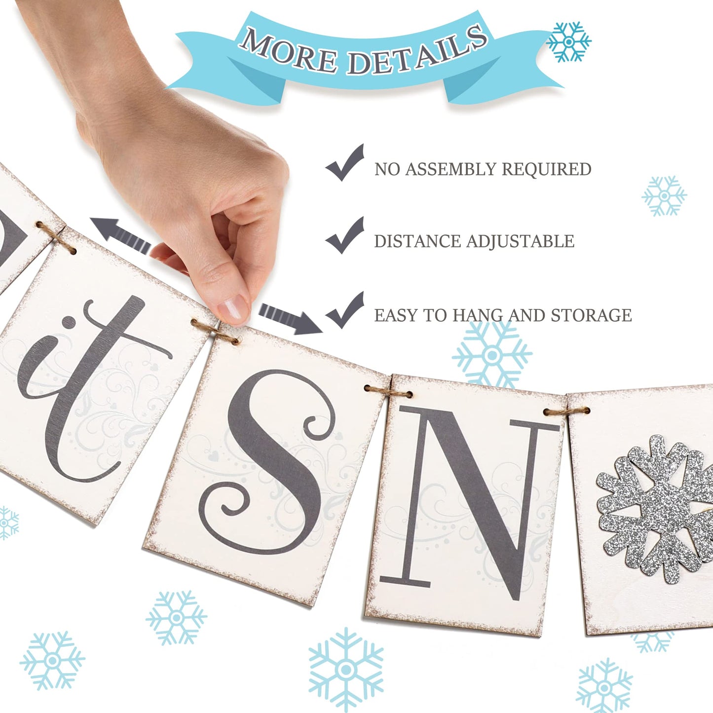 Let it Snow Winter Wonderland Banner, Wooden Sign Decor, Winter Banner for Mantle Indoor, Decoration for Inside Mantle Fireplace Party Window