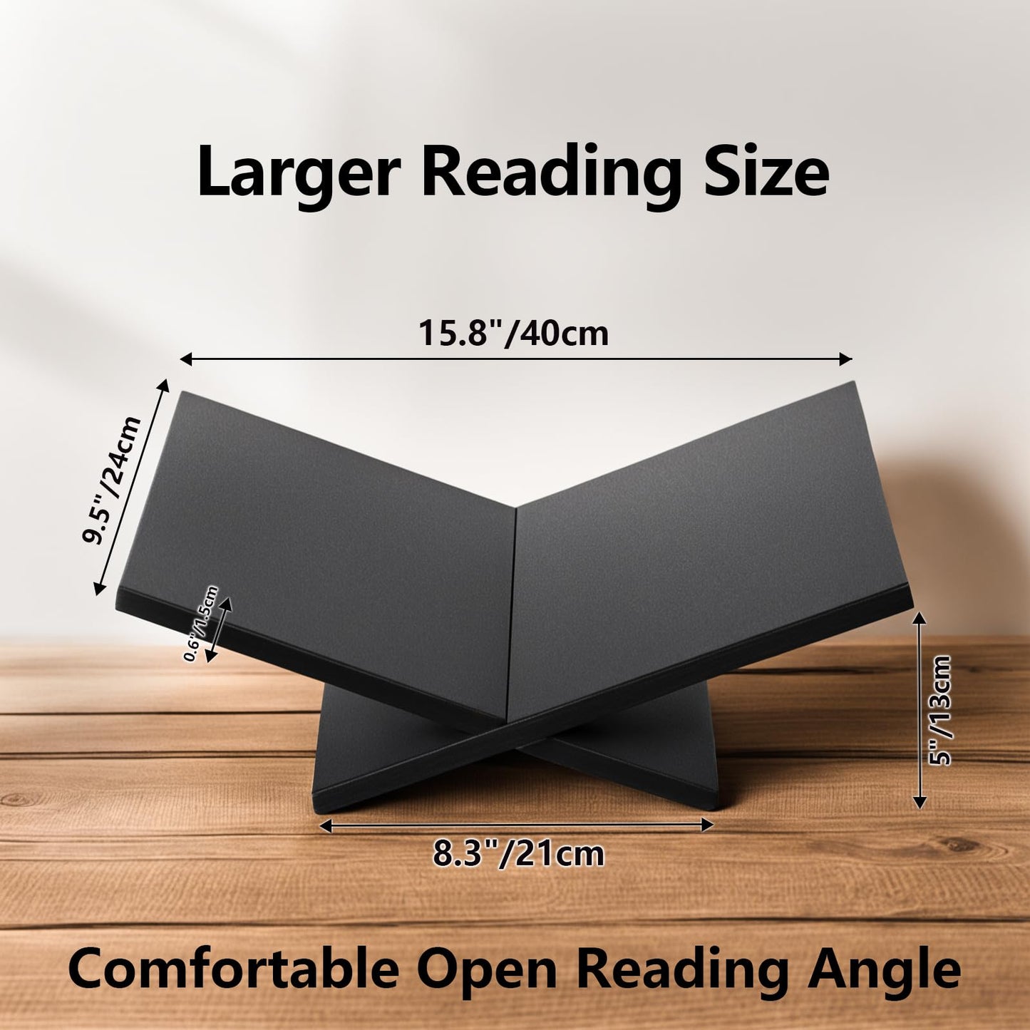 PUERSI Open Display Stand, Wooden Large Book Holder, Coffee Table Stand, Wood Easel for Magazine, Art, Cook Book, Bible, Quran - Black