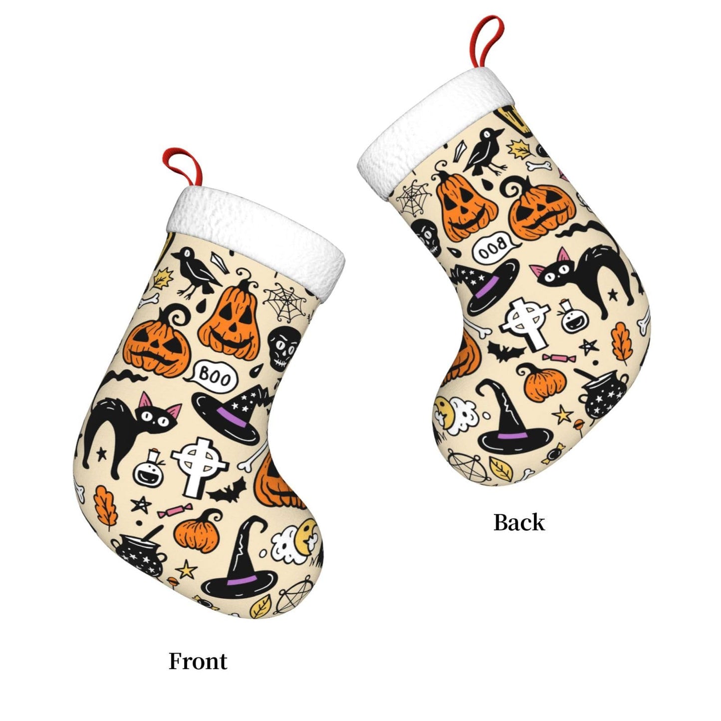 Halloween Cat Pumpkin Christmas Stockings Hanging Decoration Stockings 17.7 Inch Xmas Stockings for Fireplace Family Party Holiday Decor 1PCS