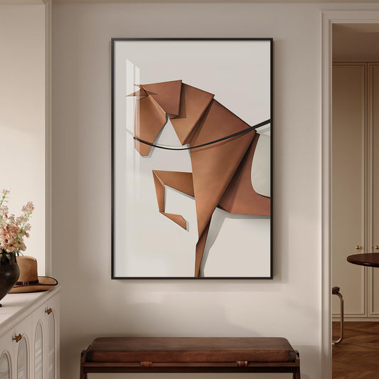 Large Framed Modern Horse Wall Art, Abstract White Brown Wall Art Animal Artwork for Walls, Minimalist Luxury Bright Style Picture Print Paintings for Hallway Living Room Office Wall Decor 24x36 Inch