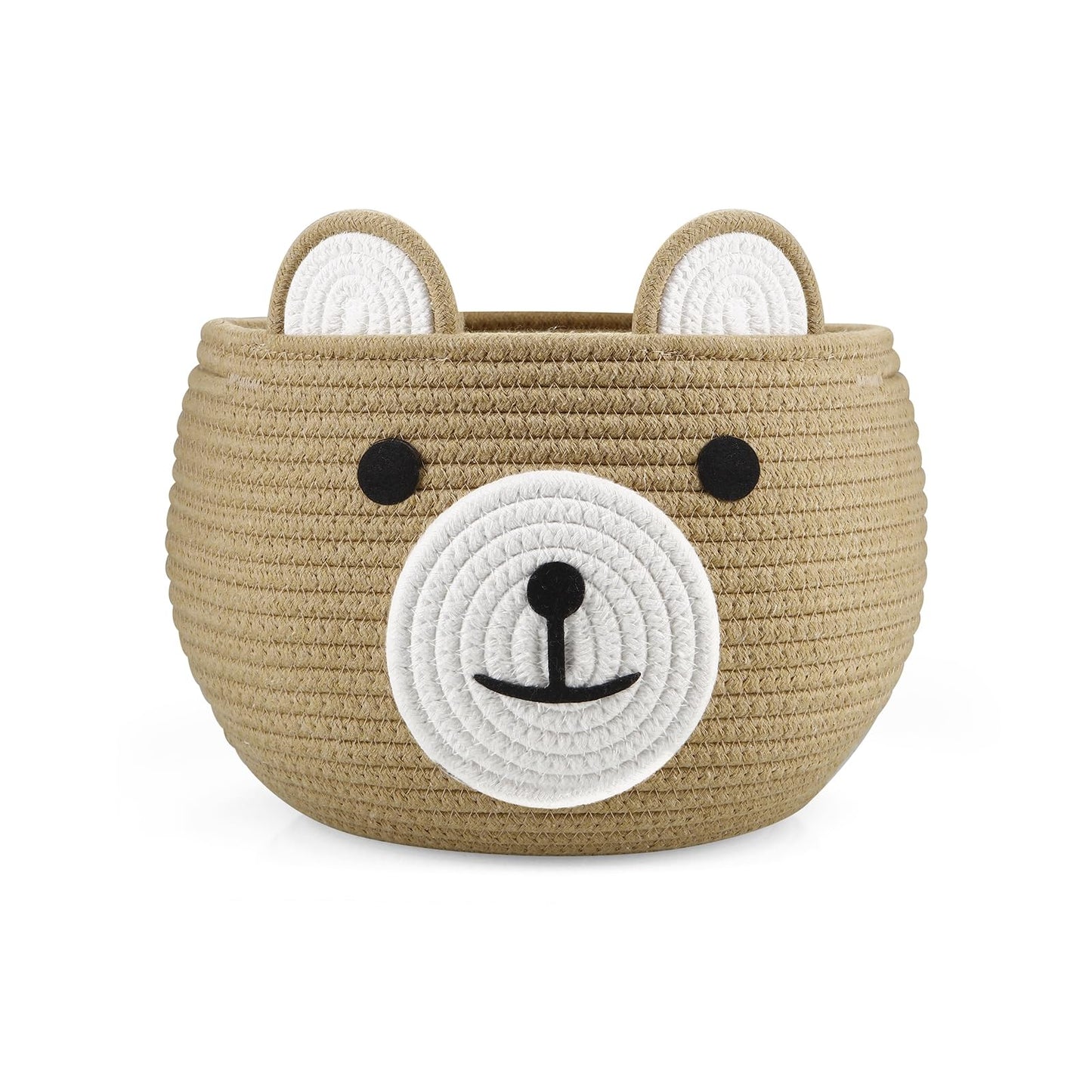 PandaEar Cotton Rope Baby Basket, Baby Gift Basket Nursery Laundry Organizer with Cute Bear Design for Storage Infant Newborn Essentials, Diaper Caddy with Handle (Brown)