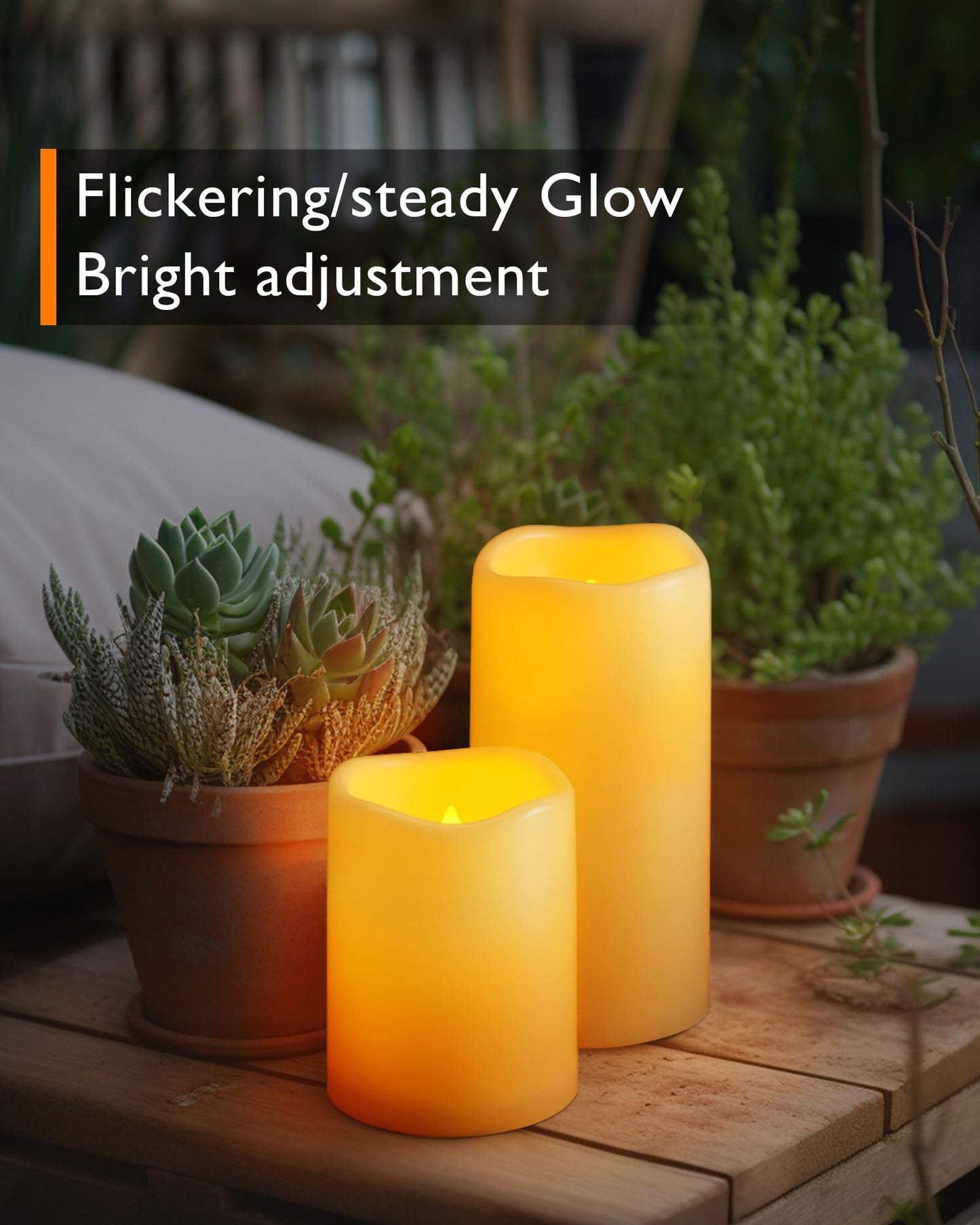 Homemory 3 Pack Flameless Candles, Outdoor Waterproof, Battery Operated LED Pillar Candles with Remote Control and Timer, Plastic, Long Lasting，4”5”6”