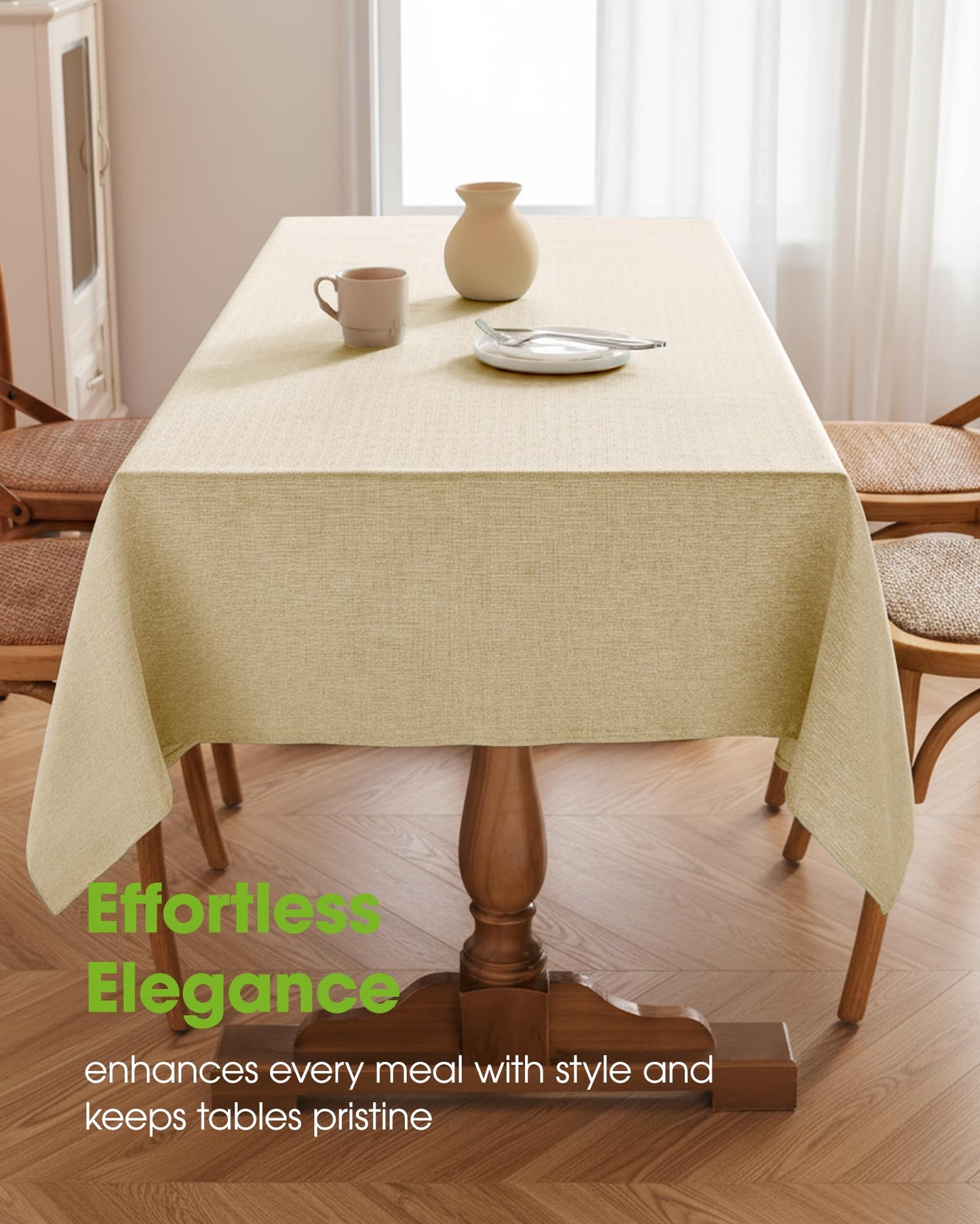 Pureegg Rectangle Linen Tablecloth Waterproof & Stain Resistant, Wrinkle-Free Table Cloth Adds Elegance and Protection, Ideal for Dining, Party, Wedding and Outdoor, 52 x 70 Inch, Beige