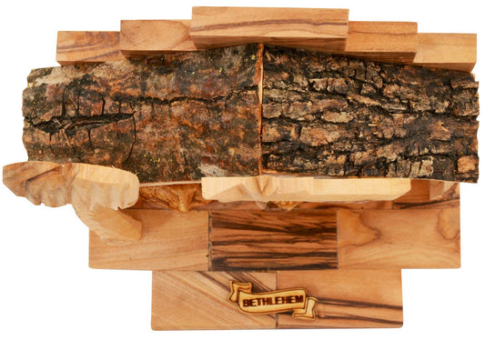 Olive Wood Nativity Set with Figurines – Natural Bark Roof Stable – Handmade Christian Christmas Decoration – Holy Land Gift – Made in Bethlehem – Religious Manger Scene Display