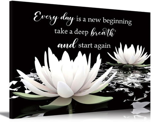Zen White Lotus Canvas Wall Art On In Water Blooming White Lotus Picture Wall Decor Spiritual Meditation Poster Print Painting for Bathroom Room Modern Yoga Spiritual Spa Living Bedroom Decoration