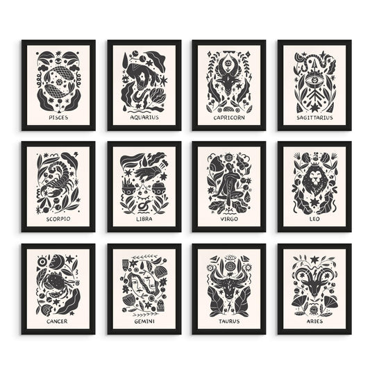 Everyday Designs Zodiac Wall Art - Scandinavian Astrology Decor, Celestial Wall Art, Zodiac Signs, Constellation Poster, Celestial Decor, Horoscope Posters - Unframed Set of 12 (11x14”) Prints