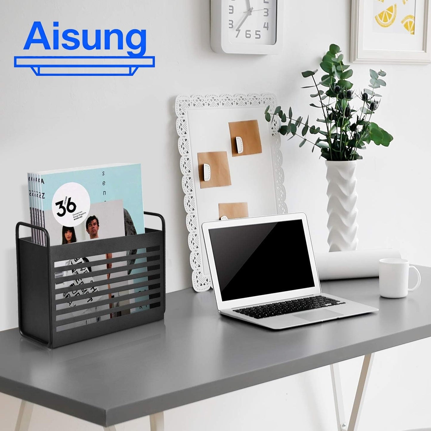 Aisung Magazine Rack, Magazine File Holder Mail Organizer Folder Organizer Bin for Magazines, Books, Newspapers, Tablets in Home, Office, Black