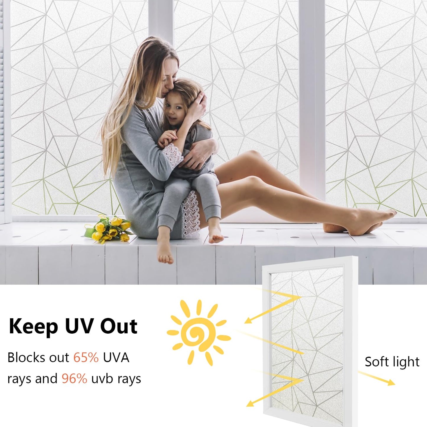 NINETREX Window Privacy Film Frosted Glass Window Clings Decorative Coverings Non-Adhesive Sun Blocking Stickers for Home Office Garage,17.5 x 78.7Inches