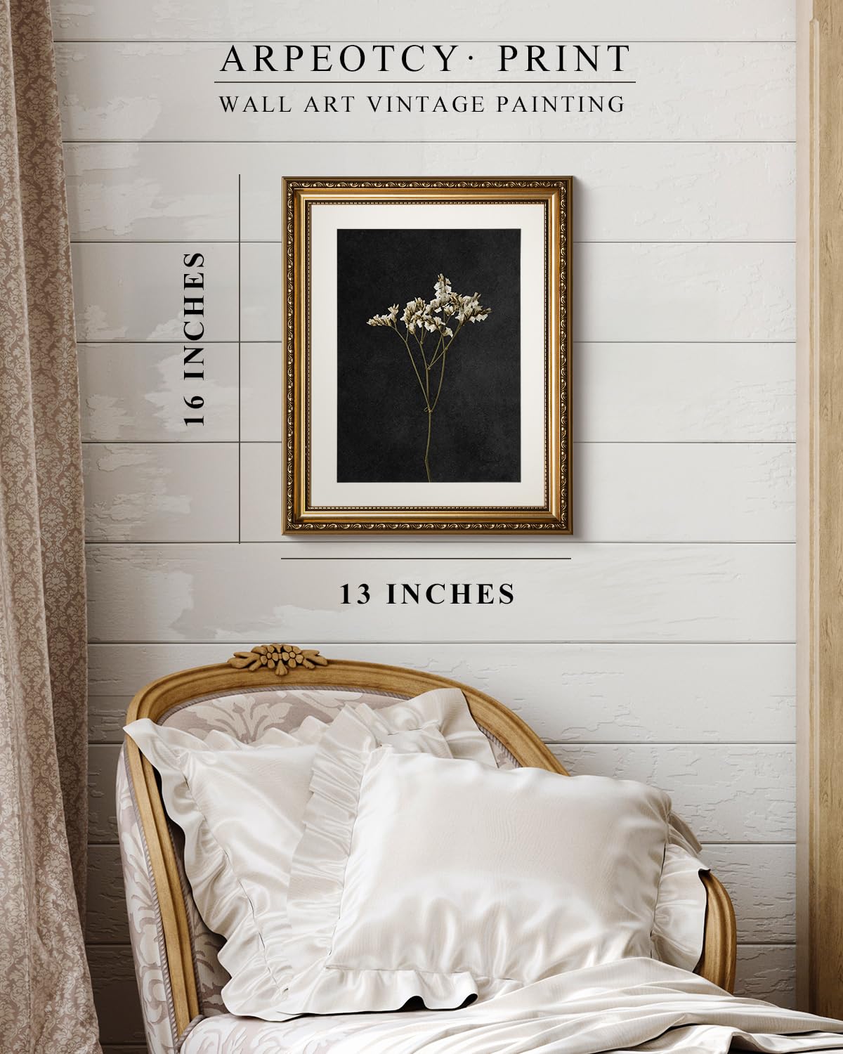 ARPEOTCY Vintage Gold Framed Wall Art, Retro Dark Dried Wildflower Paintings, Canvas Prints Artwork with Antique Frame, Victorian Wall Picture Decor for Room Gallery Living Room, 13x16 inch