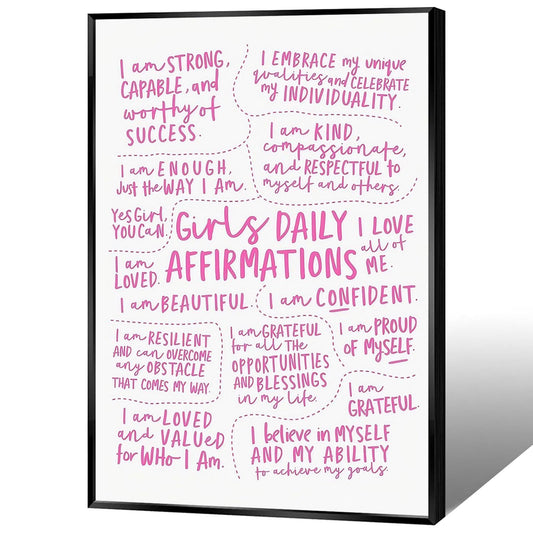 JMGHKL Girly Daily Affirmations Wall Art Pink Motivational Inspirational Posters Trendy Positive Uplifting Quotes Canvas Prints For Girls Bedroom Teen Bedroom Wall Decor 12x16in Unframed