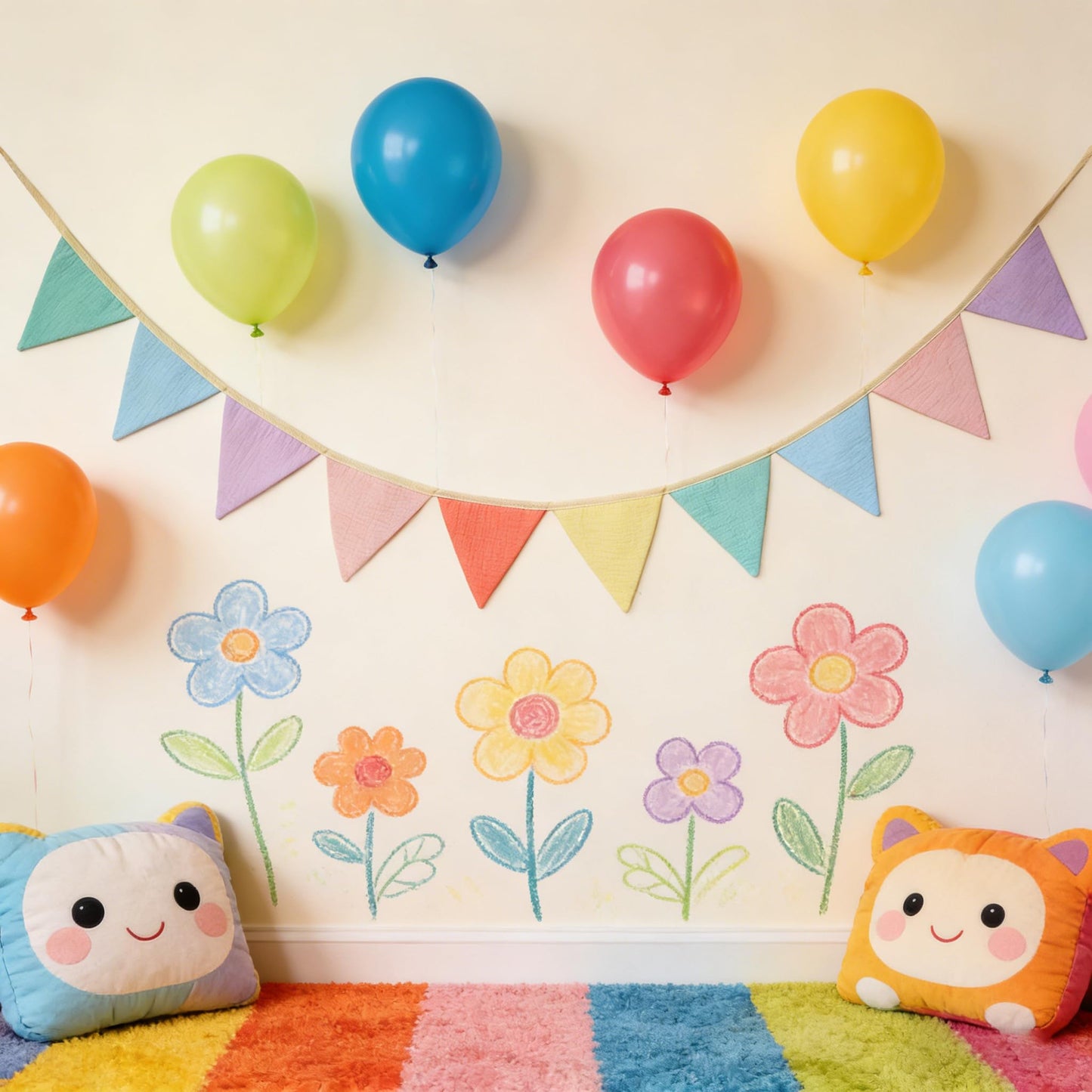 JUIIZAY Pennant Banner Flags Pastel Fabric Triangle Bunting Garland for Playroom Nursery Decor Hanging Party Decorations