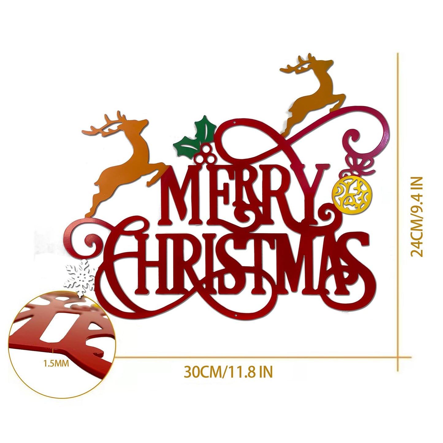 Metal Merry Christmas Wall Decor Christmas Sign Letter Decorative Hanging Plaque Suitable For Indoor Outdoor Room Yard Holiday Decoration