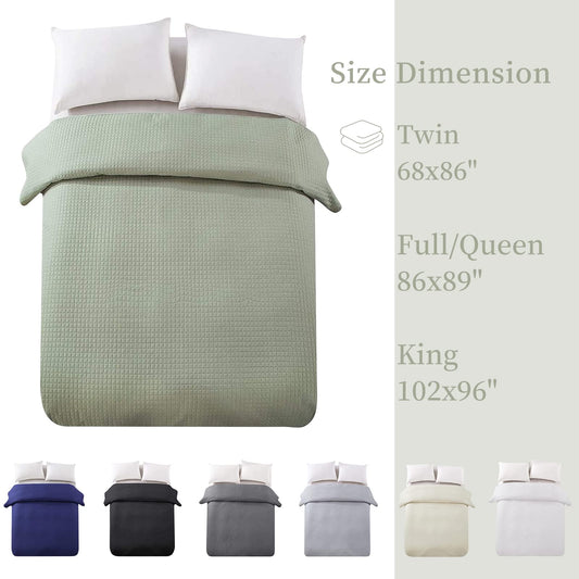 HollyHOME Luxury Checkered Super Soft Solid Single Pinsonic Quilted Bed Quilt Bedspread Bed Cover 102"x96", Sage Light Green, King