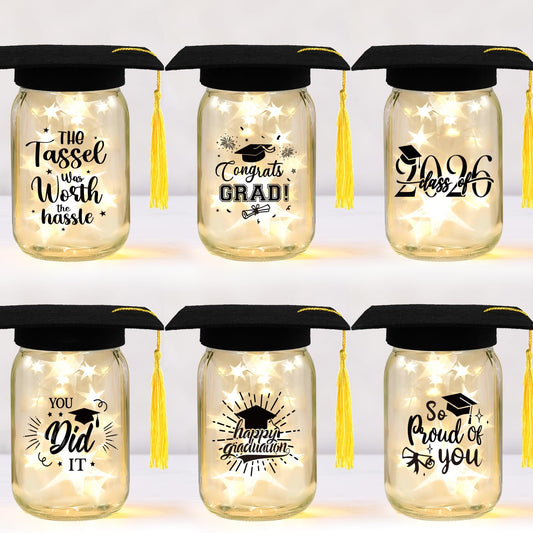 CUPLOOV 6 Sets 2026 Graduation Centerpieces for Tables, Mason Jar Centerpieces with Graduation Caps, Money Jars for College High School Congrats Grad Party Decor Supplies