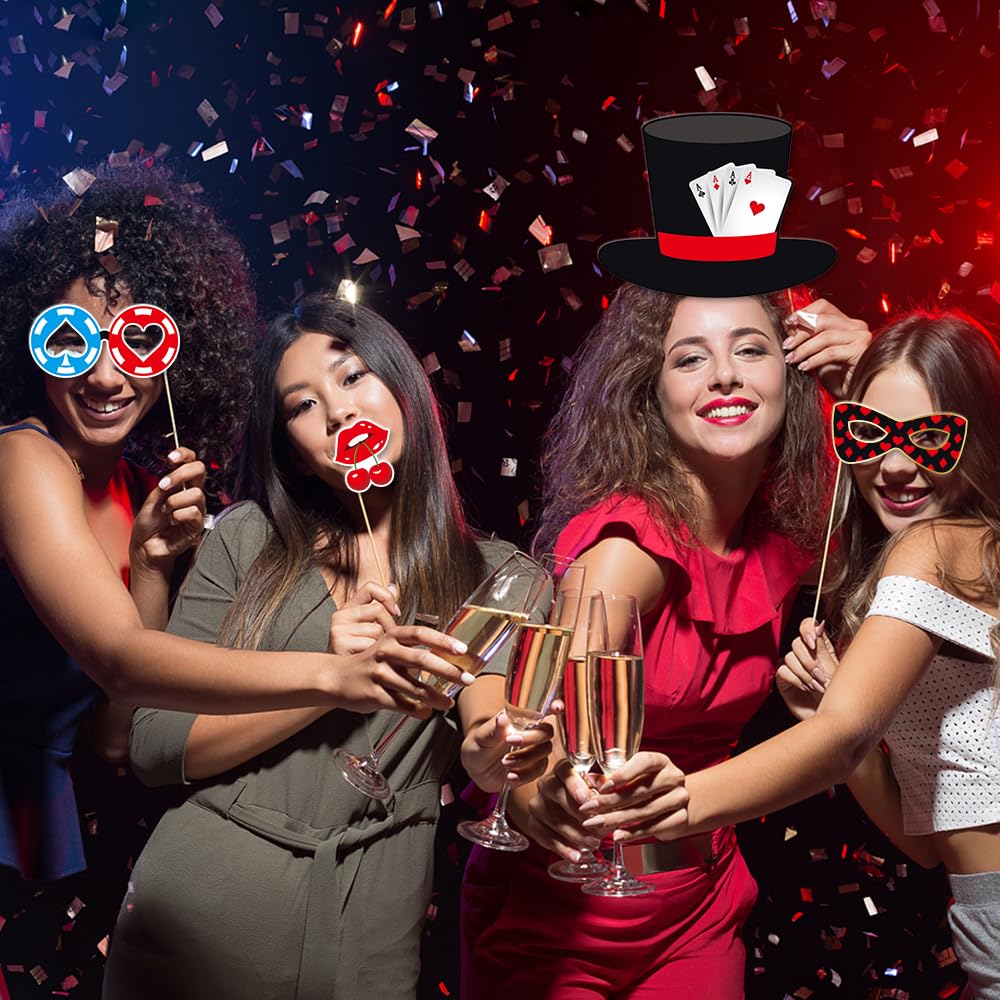 Casino Theme Party Decorations, Tumwisk 30PCS Las Vegas Photo Booth Props, Casino Birthday Decorations Funny Vegas Themed Poker Party Game Night Selfie Props