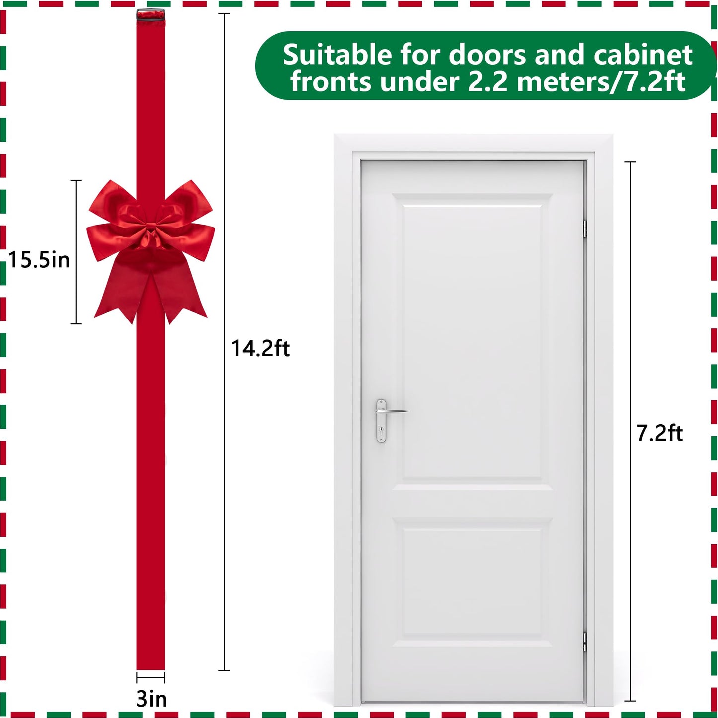 Iceyyyy 14.2 Ft Extra Large Christmas Front Door Warpping Bow, Adjustable Red Christmas Doors Ribbon Bow with Buckle, Giant Christmas Door Wreath Bows for Cabinet Door Home Festival Decor