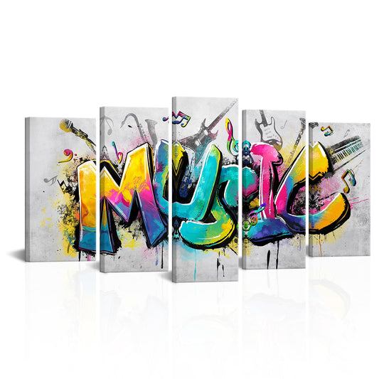 iHAPPYWALL Large 5 Panels Music Wall Art Colorful Musical Quote Picture Canvas Giclee Print Modern Home Studio Bedroom Decor Stretched Ready to Hang