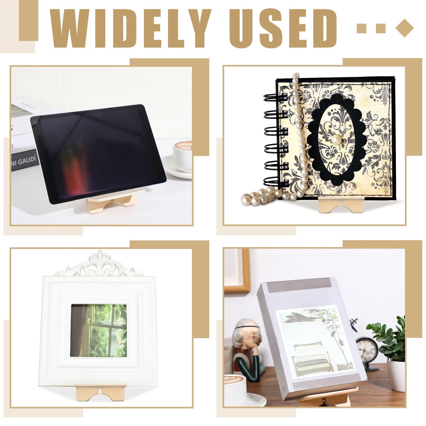 Memorywuu 4 Pack Wooden Book Stand for Display Book Holder Easel Stand Collector Display Back to School Gift for Home Office Album CD Magazine Comic Postcard Picture Artworks
