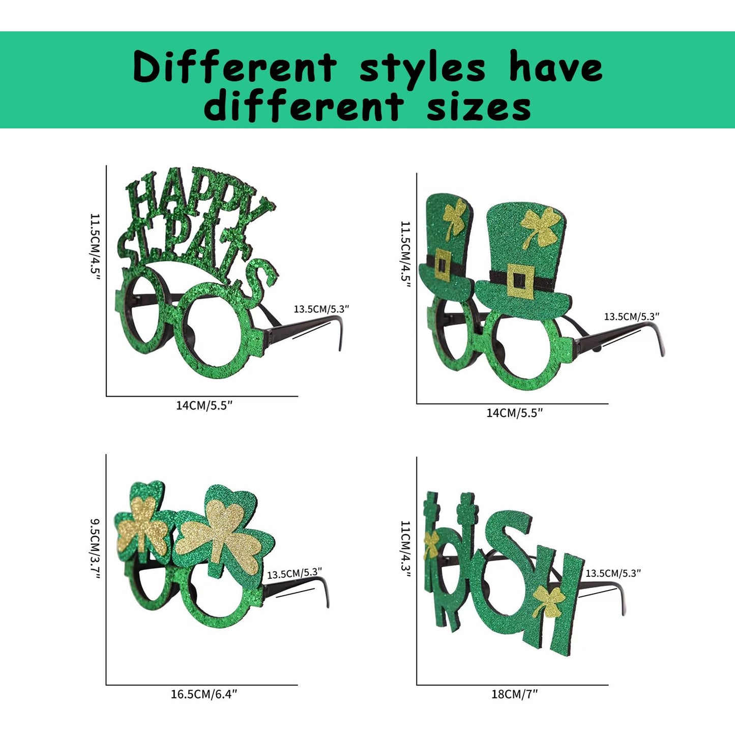 QEYRIYI St Patrick’s Glasses Frames St.Patrick’s Day Decoration Accessories Supplies 6 Pcs Green Glitter Hat Glasses Holiday Ornaments Party Photo booth Props