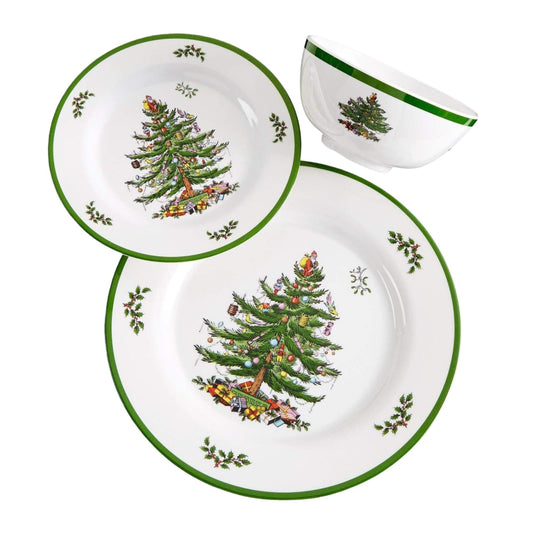 Spode Christmas Tree 12-Piece Dinnerware Set, Service for 4 - Dishwasher Safe Seasonal Dinnerware, Festive Christmas Tree Motif for Holiday Gatherings, Shatterproof & Durable Dishes - Made of Melamine