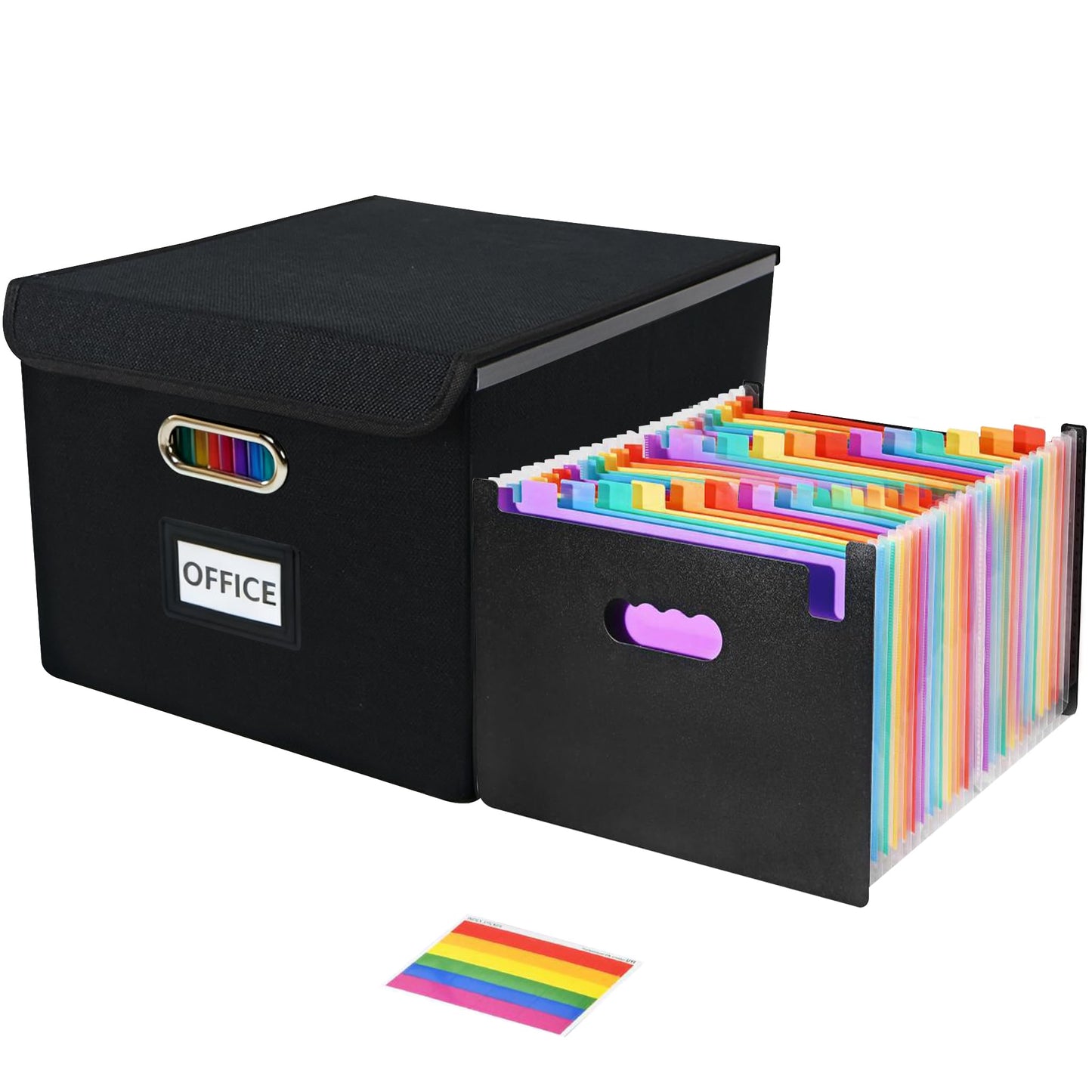 Fuonsyn File Organizer Box with Folder, Accordion File Organizer 25 Pockets, File Folder Organizer with Lid for Home, Office, School, Black