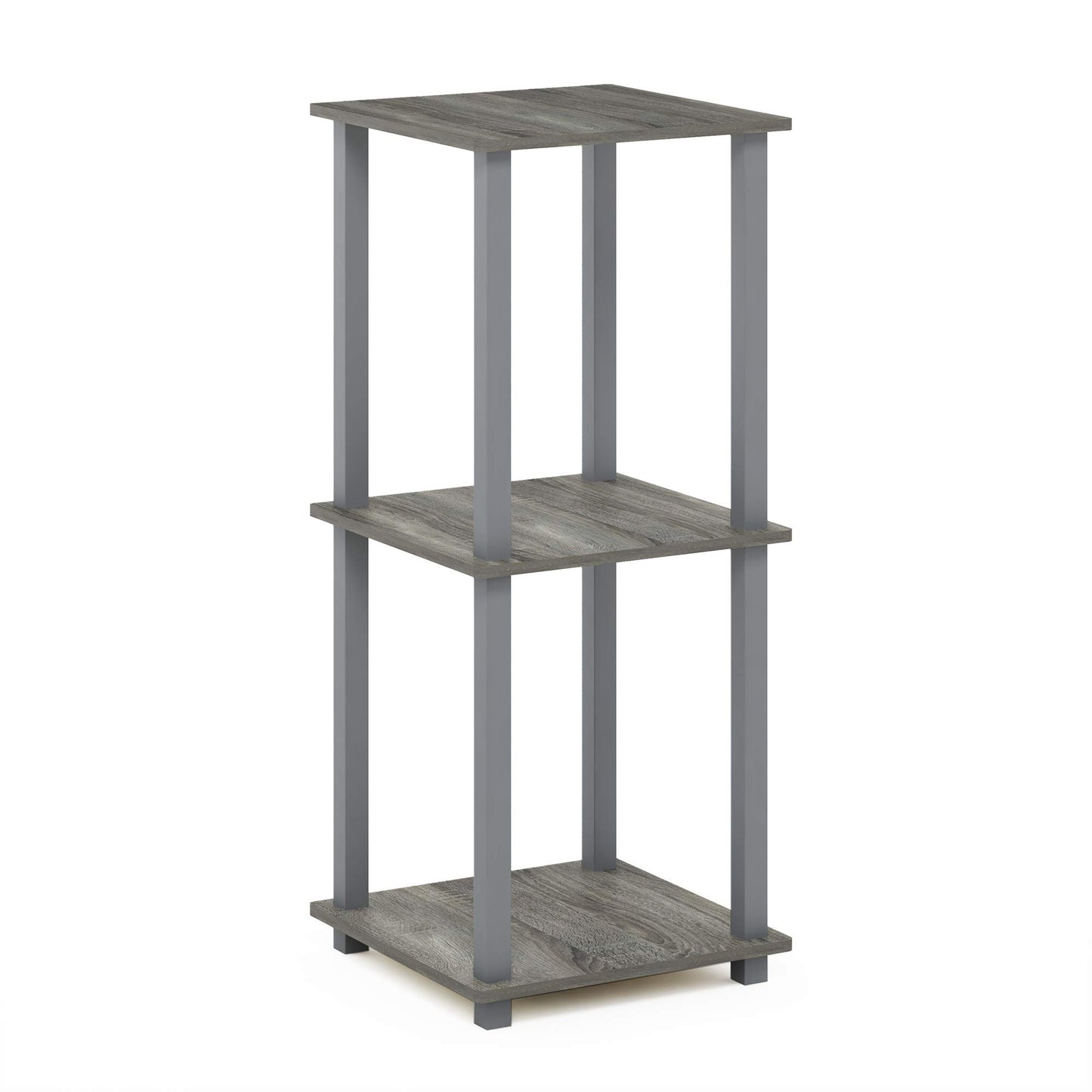 Furinno SIMPLISTIC Side Table Set of 2, 2-Tier Square Modern End Table, Nightstand, Night Stand, Bedside Table, Toolless Assembly, for Living Room, Bedroom, French Oak