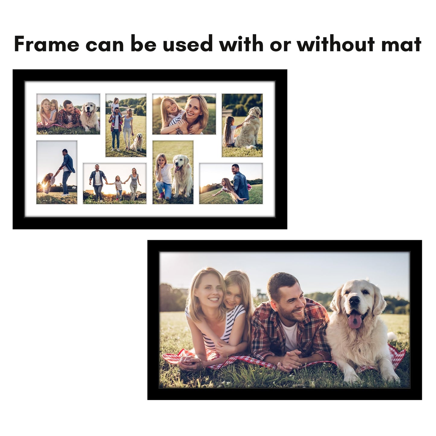 Americanflat 12x22 Collage Picture Frame with Polished Plexiglass - Fits Eight 4x6 Photos or One 12x22 Photo - Gallery Wall Frame Set - Signature Collection - Photo Frame for Wall Display – Black