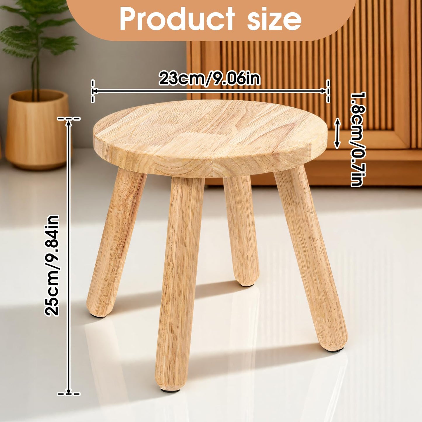 FdcZeyxior Natural Solid Wood Step Stool 9 Inch Short Sit Chair Portable Round Small Four Legged Wooden Sitting Stool for Adults Bathroom Classroom Bedroom Kitchen Plant Stand Decor, Detachable