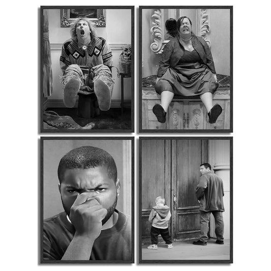 Funny Bathroom Wall Art Set of 4,Black and White Wall Decor Movie Posters Prints,Vintage Humor Bathroom Decor Wall Art for Toilet Restroom Signs,Unframed,8x10inch