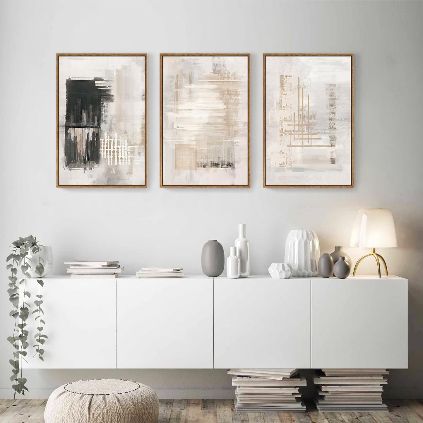 HPINUB Modern Abstract Canvas Art Prints, Black and White, 24"x36", 3-Pack, Neutral, Bedroom, Living Room, Office, Bathroom, Dining Room