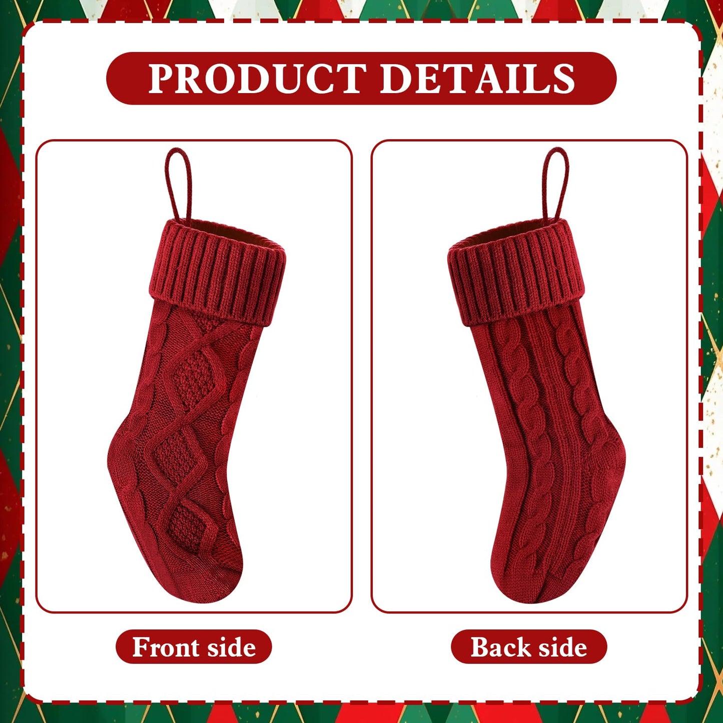 Doitory Christmas Stockings 18 Inches,Long Knitted Socks Christmas Decoration Hanging Stocking Fireplace Xmas Tree Stocking for Home Family（6P-red）