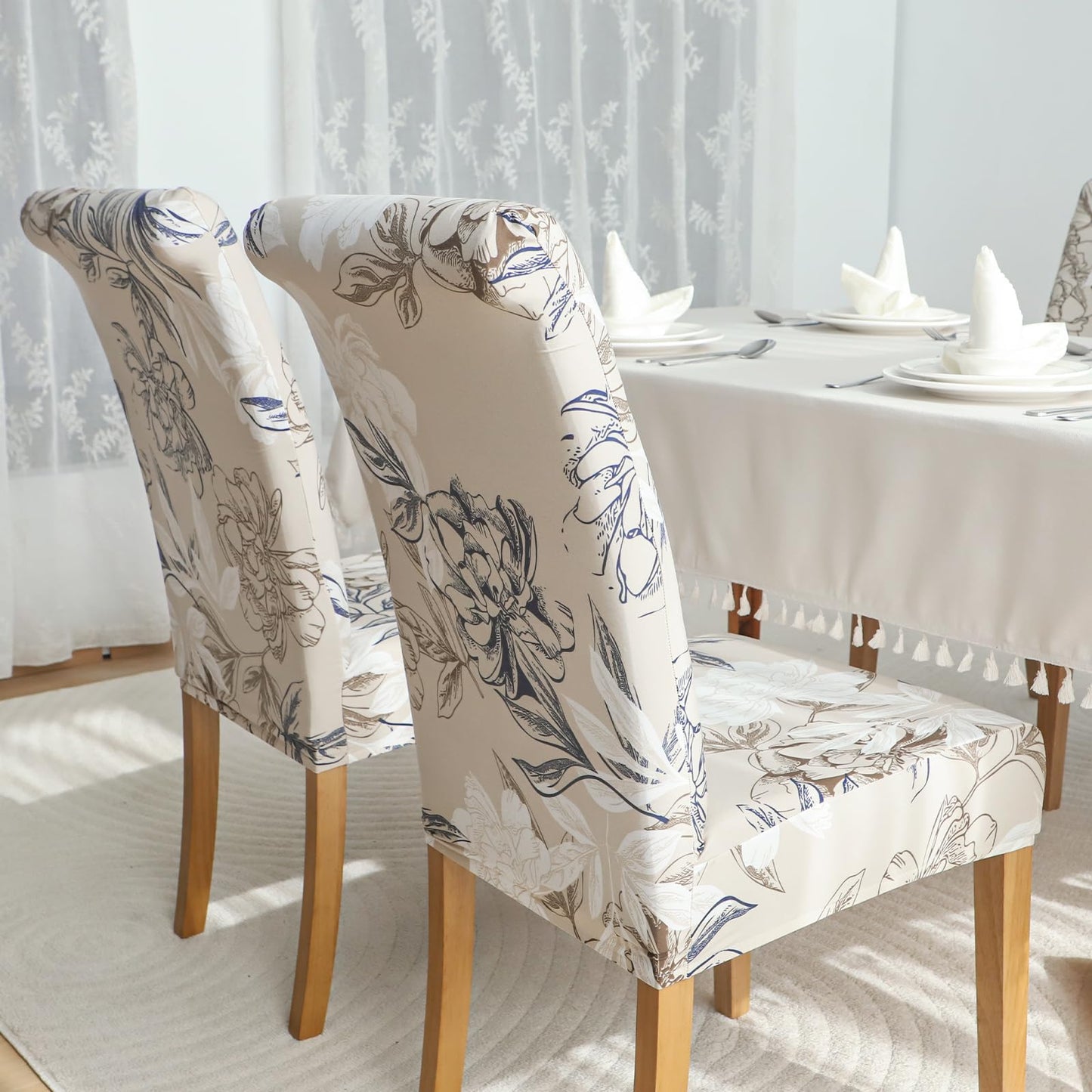 FORCHEER Chair Covers for Dining Room Set of 4 Elegant Flowers Stretch Floral Kitchen Chair Slipcover 4 Pieces Washable and Removable