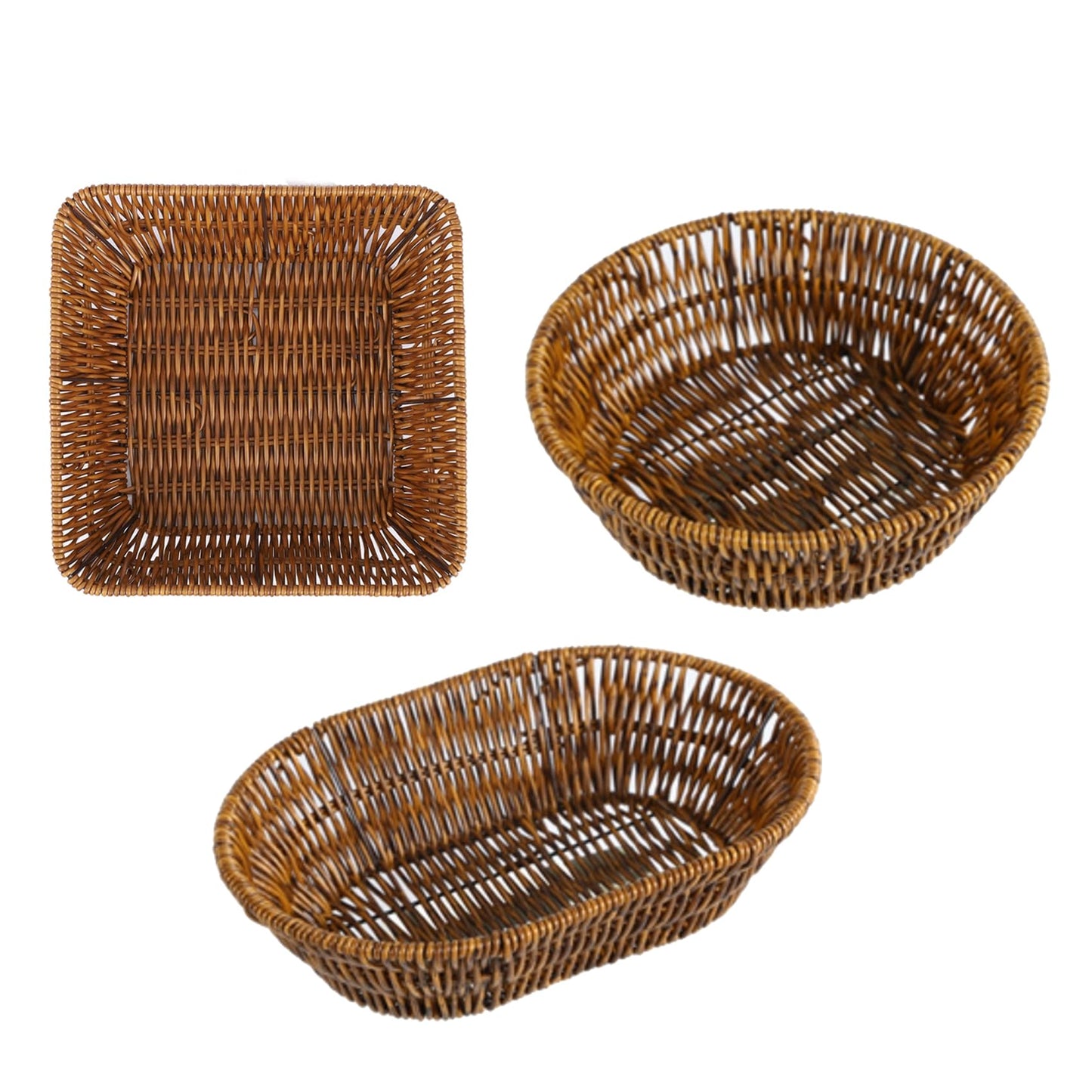 CBAOCBKVH Set of 3 Small Wicker Baskets, Bread Baskets for Serving, Handwoven Decorative Rattan Fruit Snack Food Storage Organizer for Kitchen Brown
