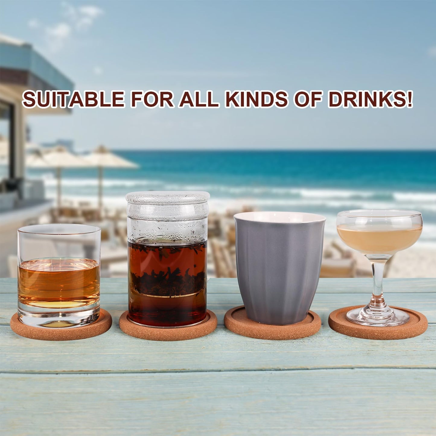 Cork Coasters for Drinks Set of 8 with Holder, Absorbent Round Coasters with Lip, Heat Resistant and Table Protective, 4'' Diameter Suitable for Most Cups, Perfect for Home & Office, Housewarming Gift