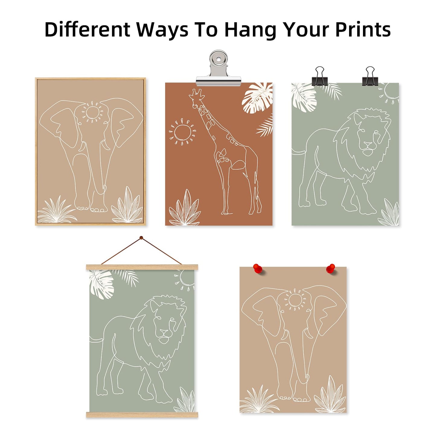 Safari Nursery Wall Art Pictures Baby Animal Canvas Wall Decor Boho Jungle Wall Art Kids Minimalist Poster Elephant Giraffe Lion Prints Nursery Safari Artwork for Bedroom 12x16 Inch Unframed Set of 3