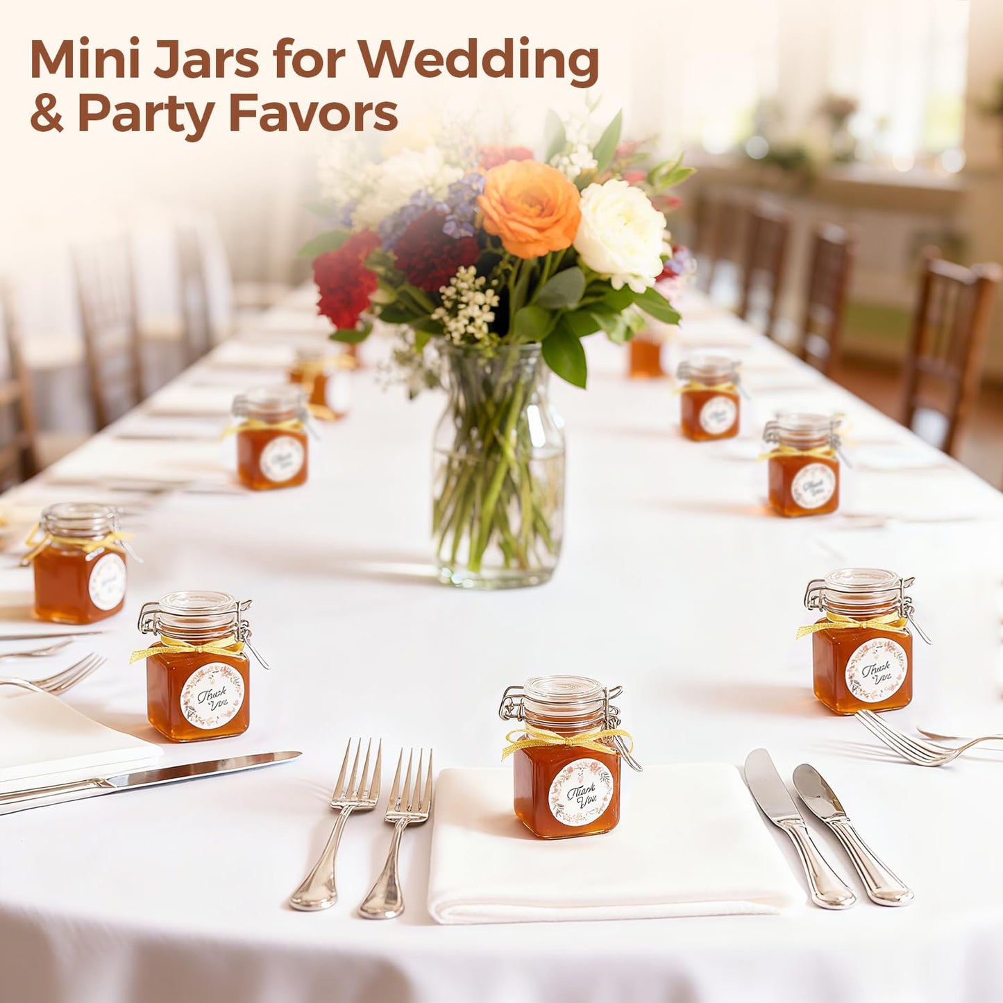 ComSaf Set of 12 Square Glass Spice Jars with Airtight Lids (4 Oz), Mini Favor Jars with Wire Clamp for Honey, Herbs & Farmhouse Kitchen Pantry Organization, with Funnel & Labels