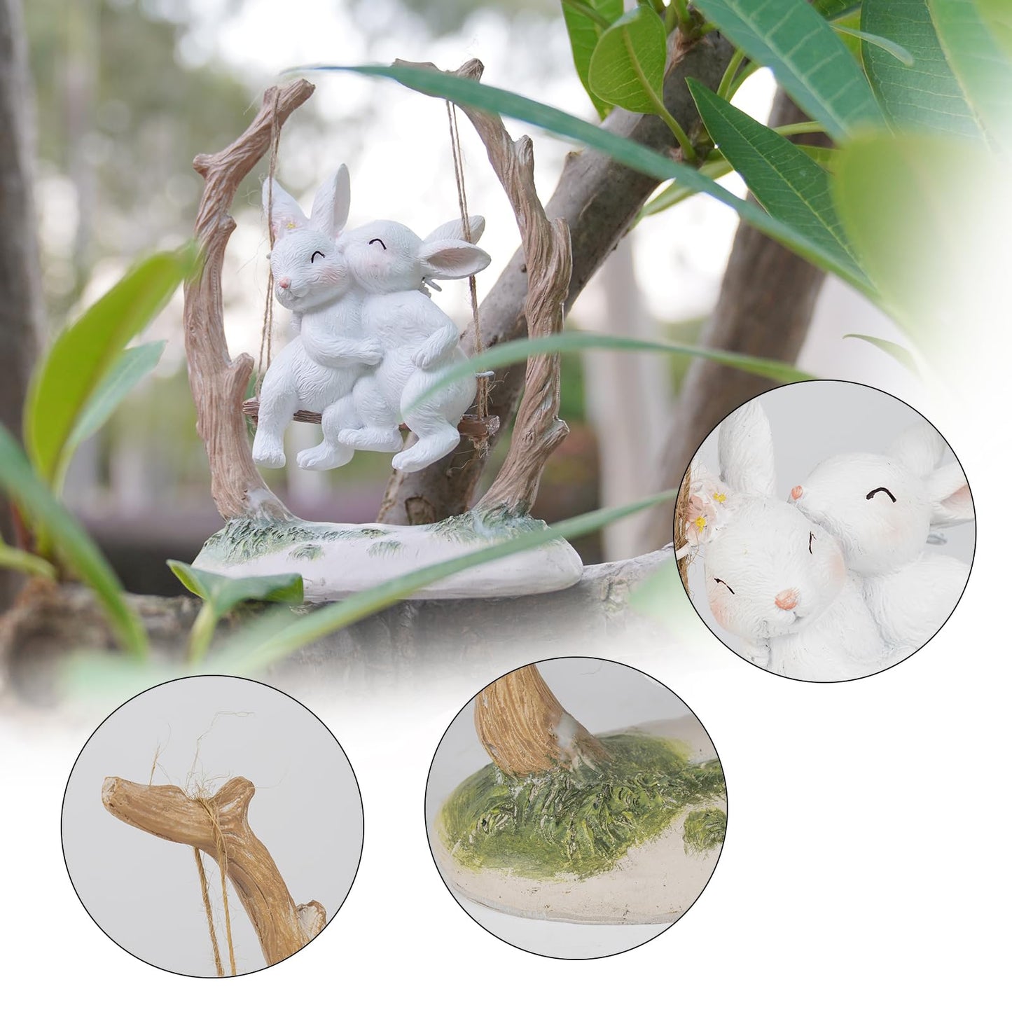 LC LCdecohome Easter Bunny Décor Outdoor Statues - Rabbit Décor Garden Decorations Easter Rabbit Figurine Couple Bunny Figurines Home Resin Rabbit Play on a Swing on The Tree 5L*2.5W*6.5H