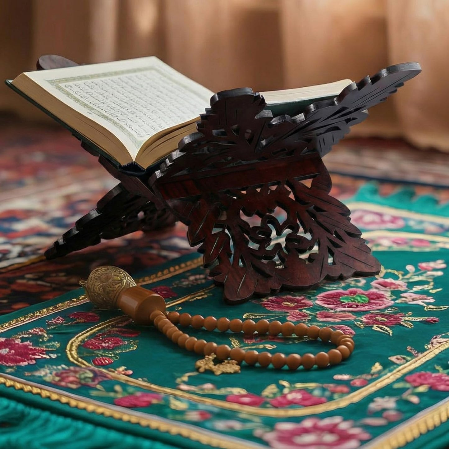 BrightRow Quran Stand Prayer Book Holder Stand 13.8 x 8.3 x 7.1 Inch Wooden Ornate Carved Indian Books Holders Decorative Bible Missal Stands for Ramadan Rihal Rehal Quran Bible Gita Display
