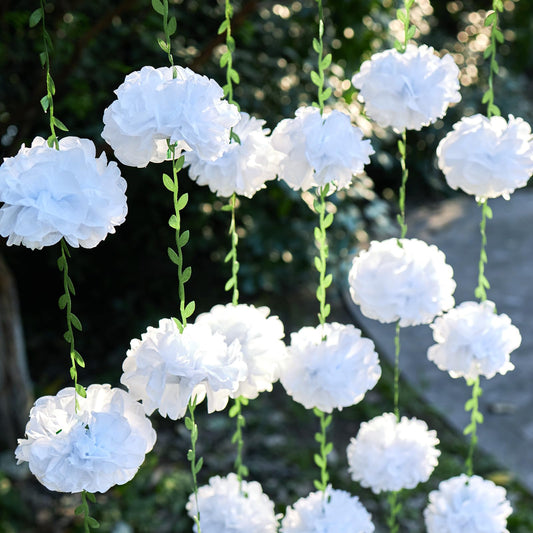Homarkable White Tissue Paper Pom Pom Garlands, Paper Flowers for Birthday Decorations, Baby Shower, Wedding Engagement, Bridal Shower, Spring Summer Party Decorations, 2 Pcs