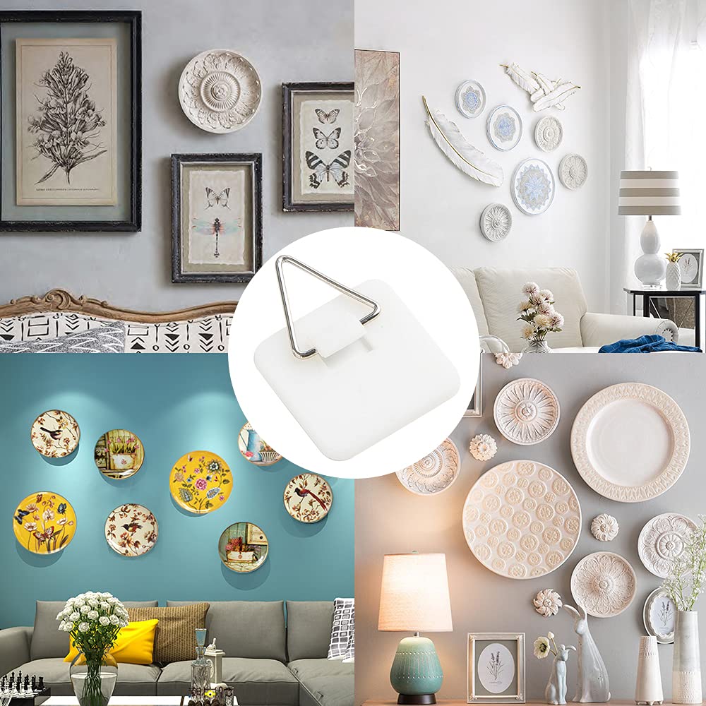 mwellewm 40 Pieces Invisible Adhesive Plate Hanger Vertical Plate Holders for The Wall Hooks Decorative Plates Wall Holders for Display 1.25 Inch