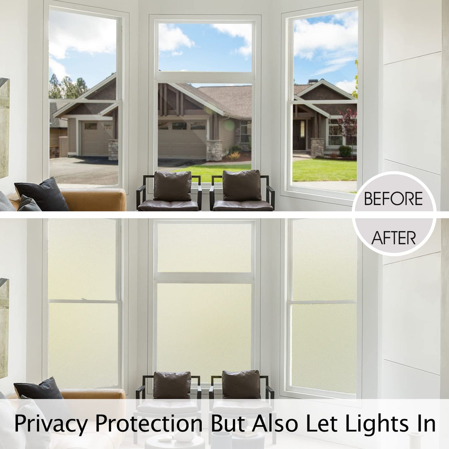HIDBEA Frosted Window Privacy Film Heat Control UV Blocking, Static Cling Non-Adhesive Reusable Door coverings for Bathroom Home Office (Frosted 17.5 Inch x 6.5 Feet)