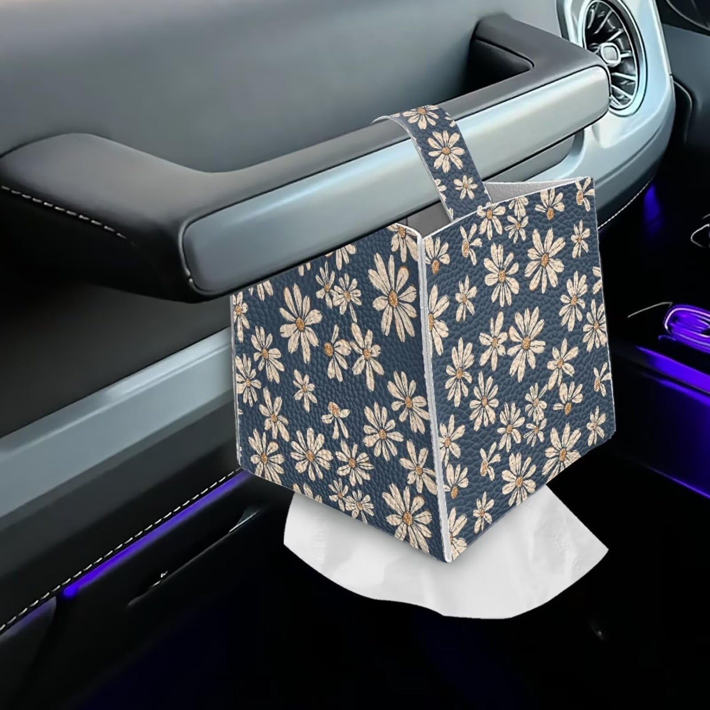Jnoscergon Decorative Tissue Box Cover Daisy Printed Tissue Box Holder Waterproof Stain-Resistant Furniture Decor