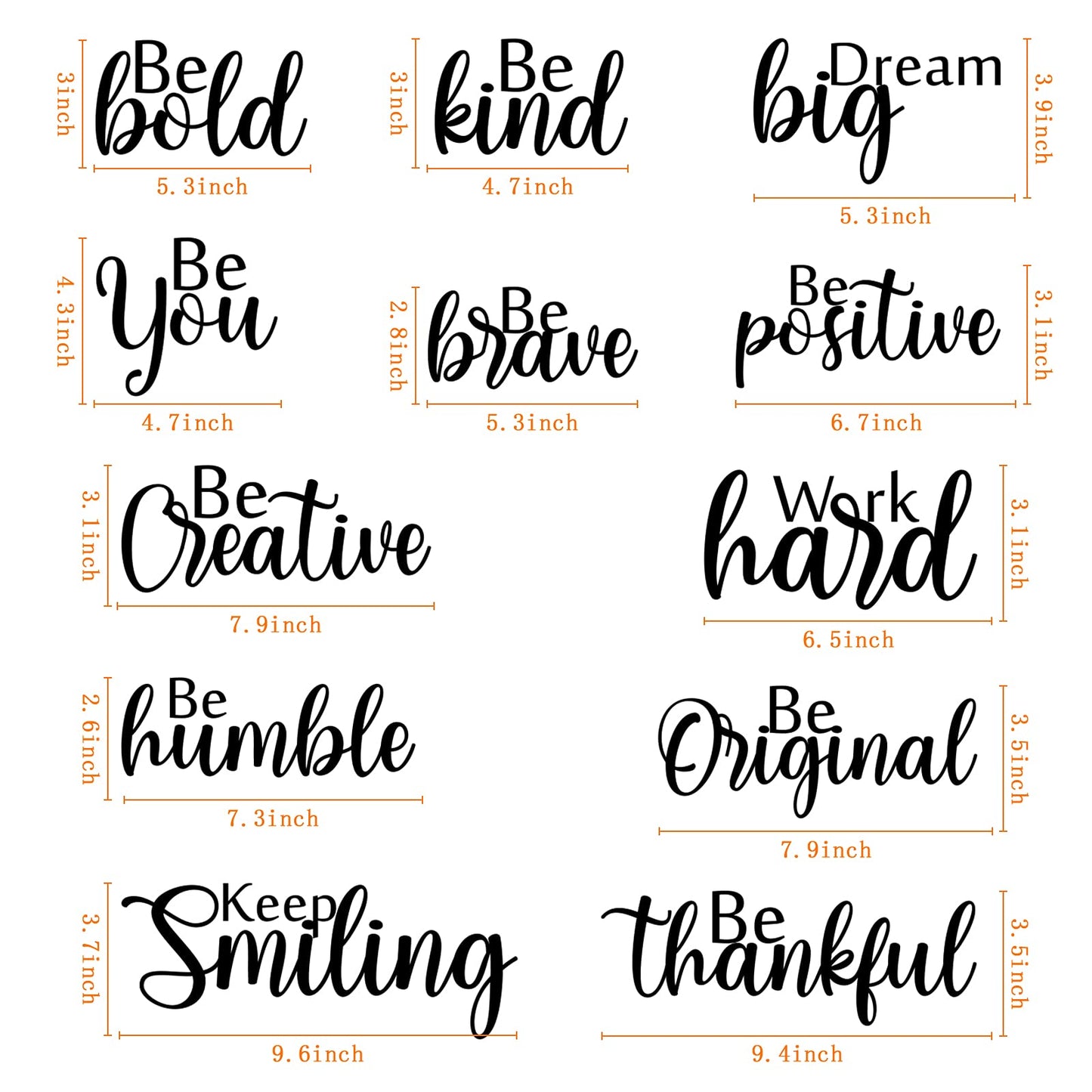 Marspark 12 Pcs Inspirational Wall Decals Motivational Quote Peel and Stick Vinyl Wall Quotes Stickers Removable Positive Saying Mirror Decals for Office Nursery Offices Teen Dorm Classroom, Black