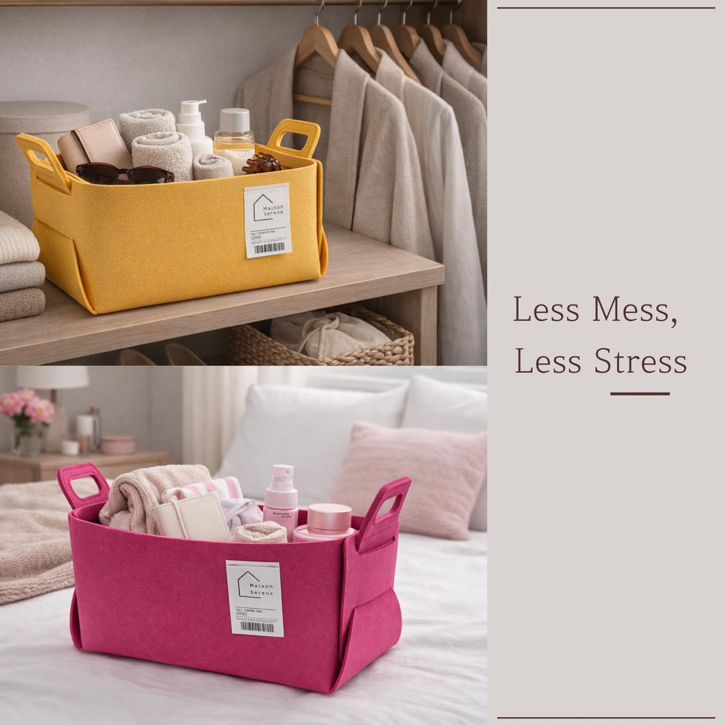Felt Storage Bin - Foldable Fabric Storage Basket with Handles, Multi-Purpose Storage Organizer for Shelves, Closet, Toys, Clothes, Blankets, Bedroom, Living Room & Nursery, BLACK, Medium
