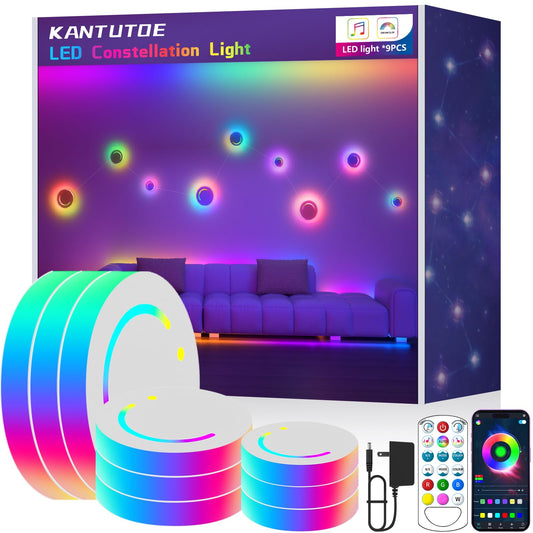 KANTUTOE Smart LED Wall Lights, 9-Piece RGB LED Light with App & Remote Control, TV Backlights, Music Sync, Color-Changing, Ambient Lighting for Gaming, Bedroom, Living Room and Home Decor