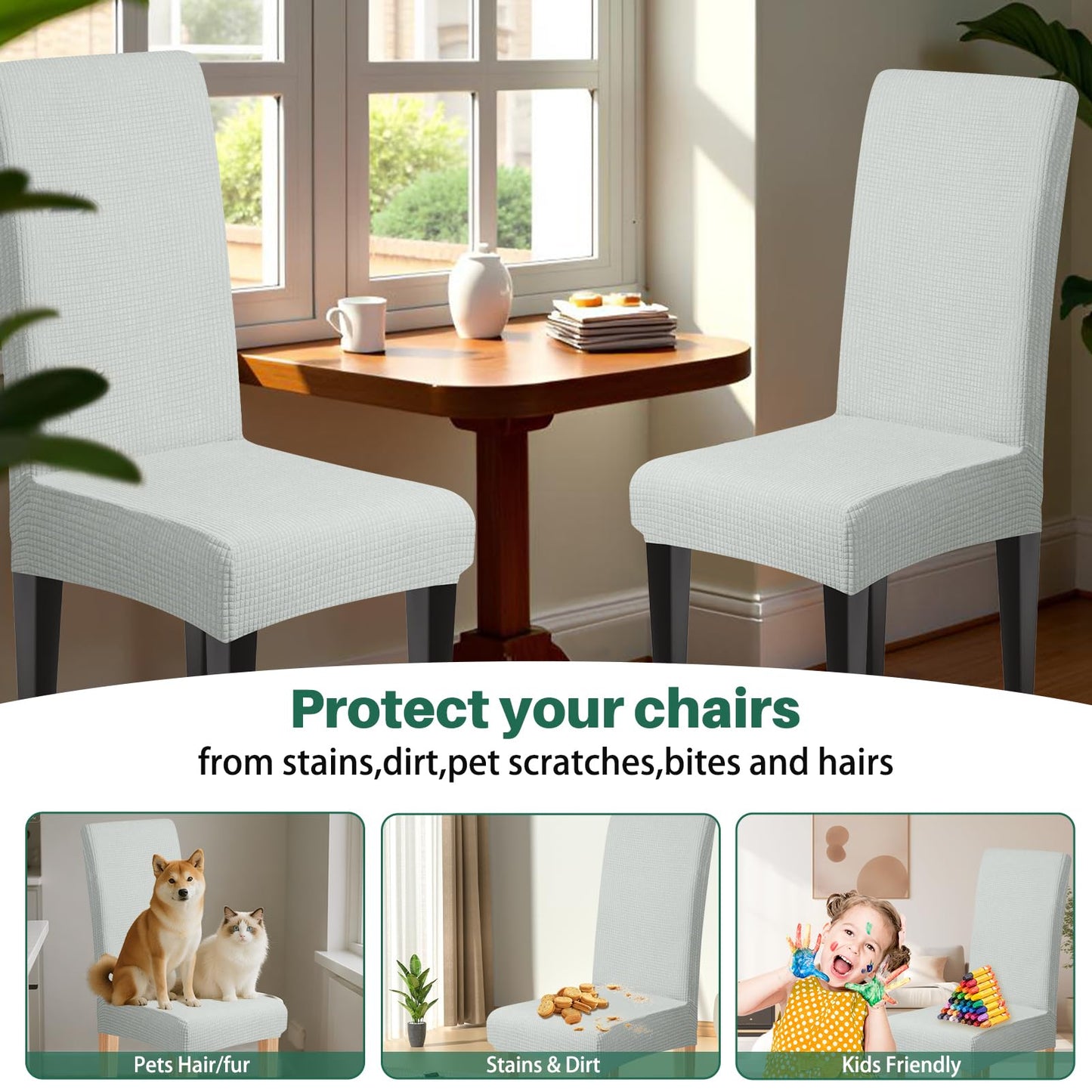 Dioxide Waterproof Chair Covers for Dining Chairs, Stretch Dining Chair Covers Set of 6, Parson Chair Slipcovers, Removable Washable Kitchen Chairs Seat Covers Protectors for Home Restaurant Banquet