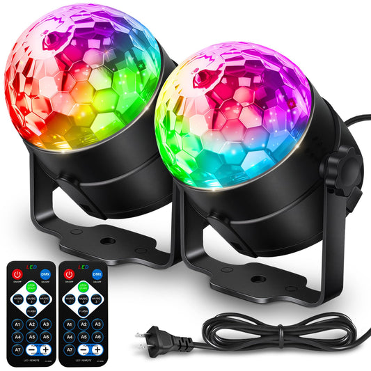 NEQUARE Disco Ball DJ Party Lights Sound Activated with Remote Control Strobe Lamp 7 Modes Stage Light for Home Room Dance Parties Karaoke Halloween Christmas Birthday Decorations[2-Pack]
