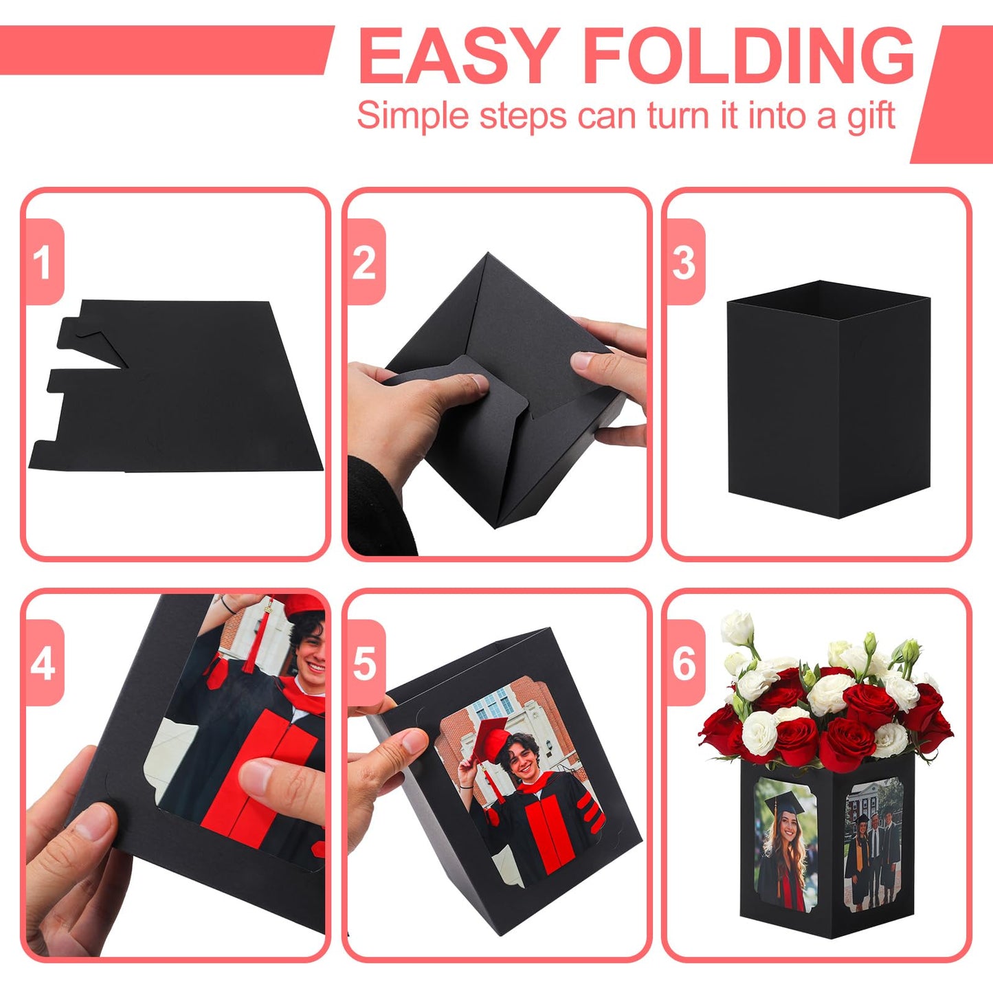 EQOREIIN 15 Pack Graduation Box Centerpieces for Table 6/7 Inch Photo Display，Picture Table Box Photo Props Frame for Grad Party Favors Birthday Wedding Dinner Party Graduation Decorations（Black）
