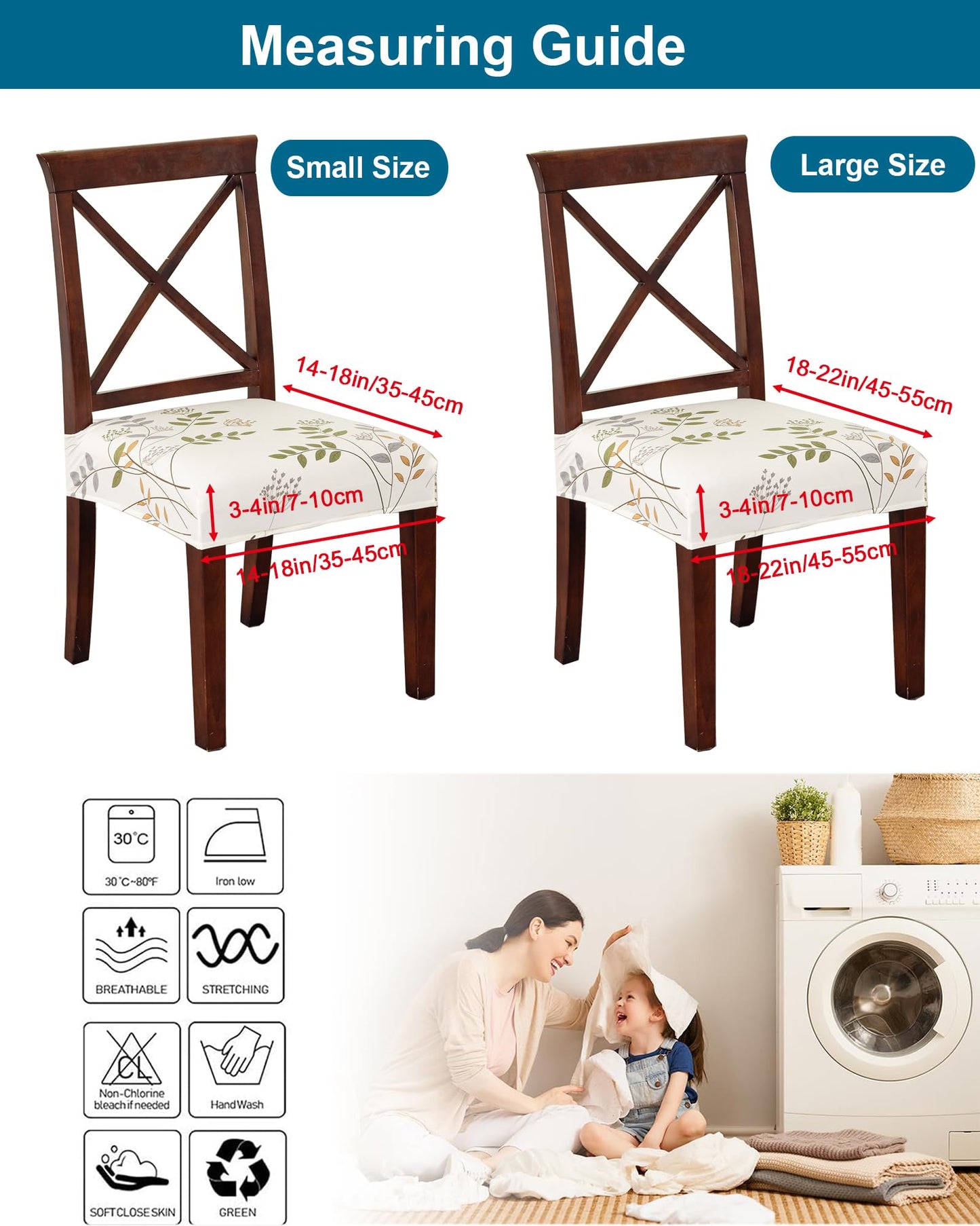 CRFATOP Waterproof Dining Chair Seat Covers Set of 4, Stretch Dining Room Cushion Slip Cover Non-Slip Seat Slipcover for Dining Chairs Washable Removable Parson Kitchen Chair Protectors,L,01